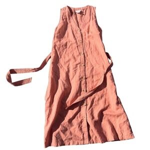Vtg 90s Liz Claiborne Sz Small Dress Sleeveless Button Front Linen Dusty Rose